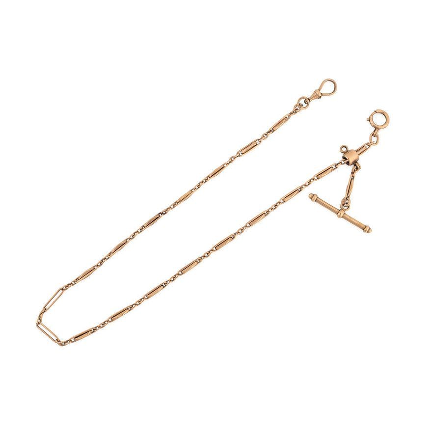 Gorgeous Antique 14K Rosy Yellow Gold  Chain, 18 inches, with T-Bar.